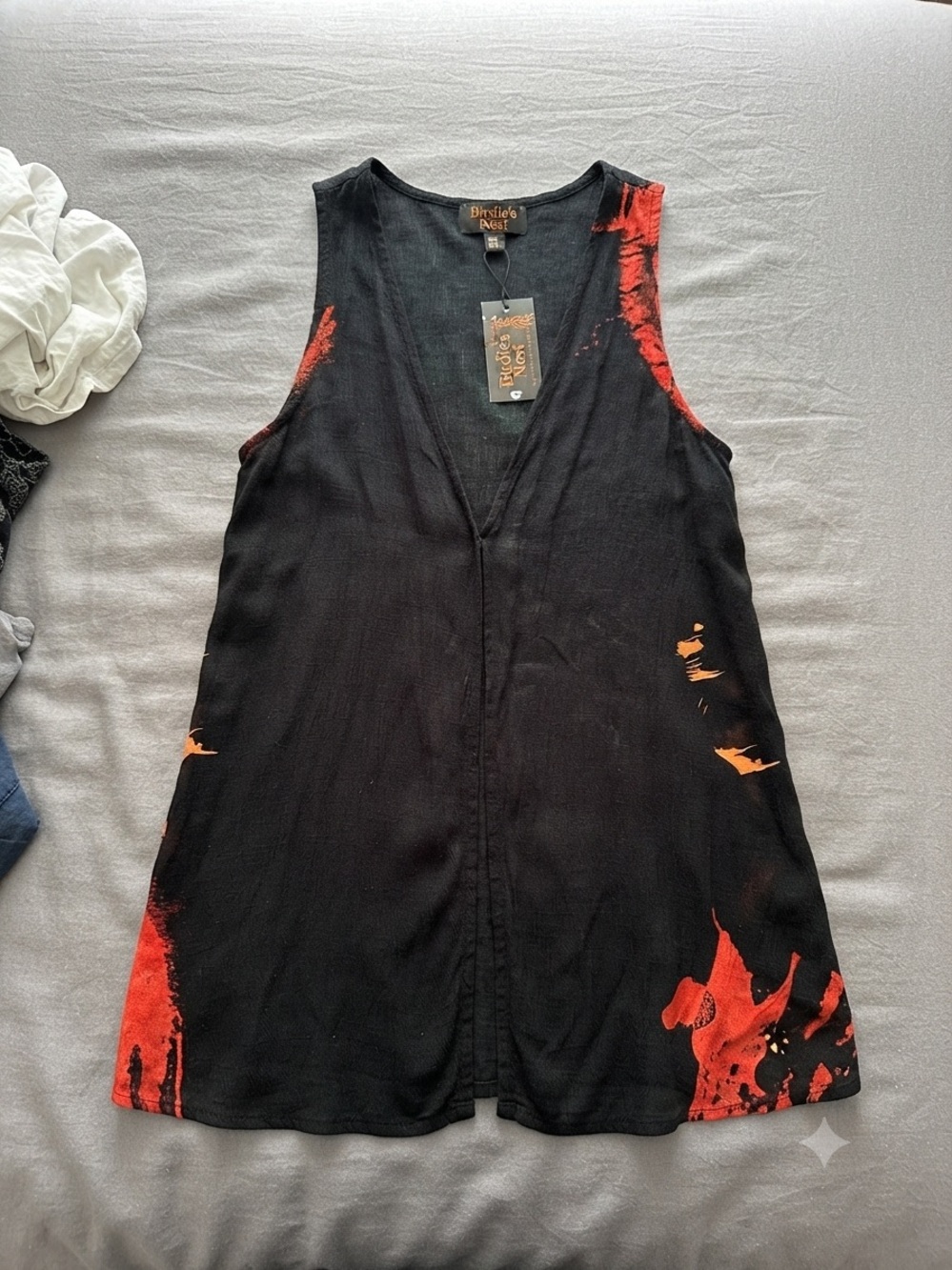 NWT  Birdie's Nest Black coverup  with Red Orange Paint-Splash detail